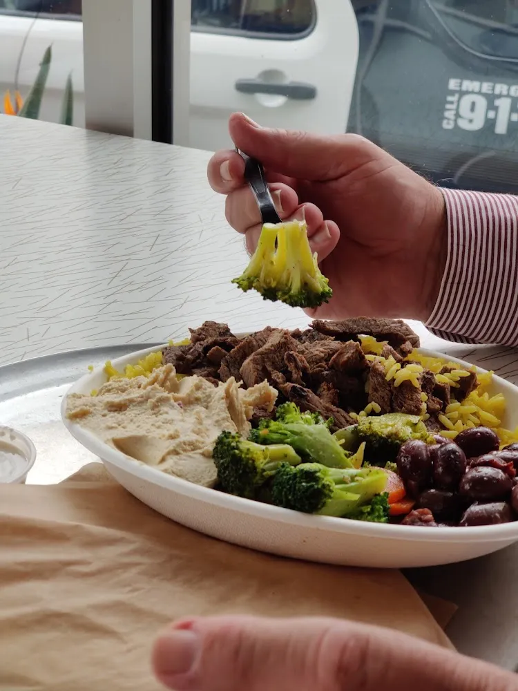 Hummus and Rice Plate with Beef and Veggies